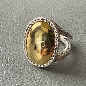 Vintage Ring Oval Gold Tone Reflective Face Silver Tone Ring Marked PD